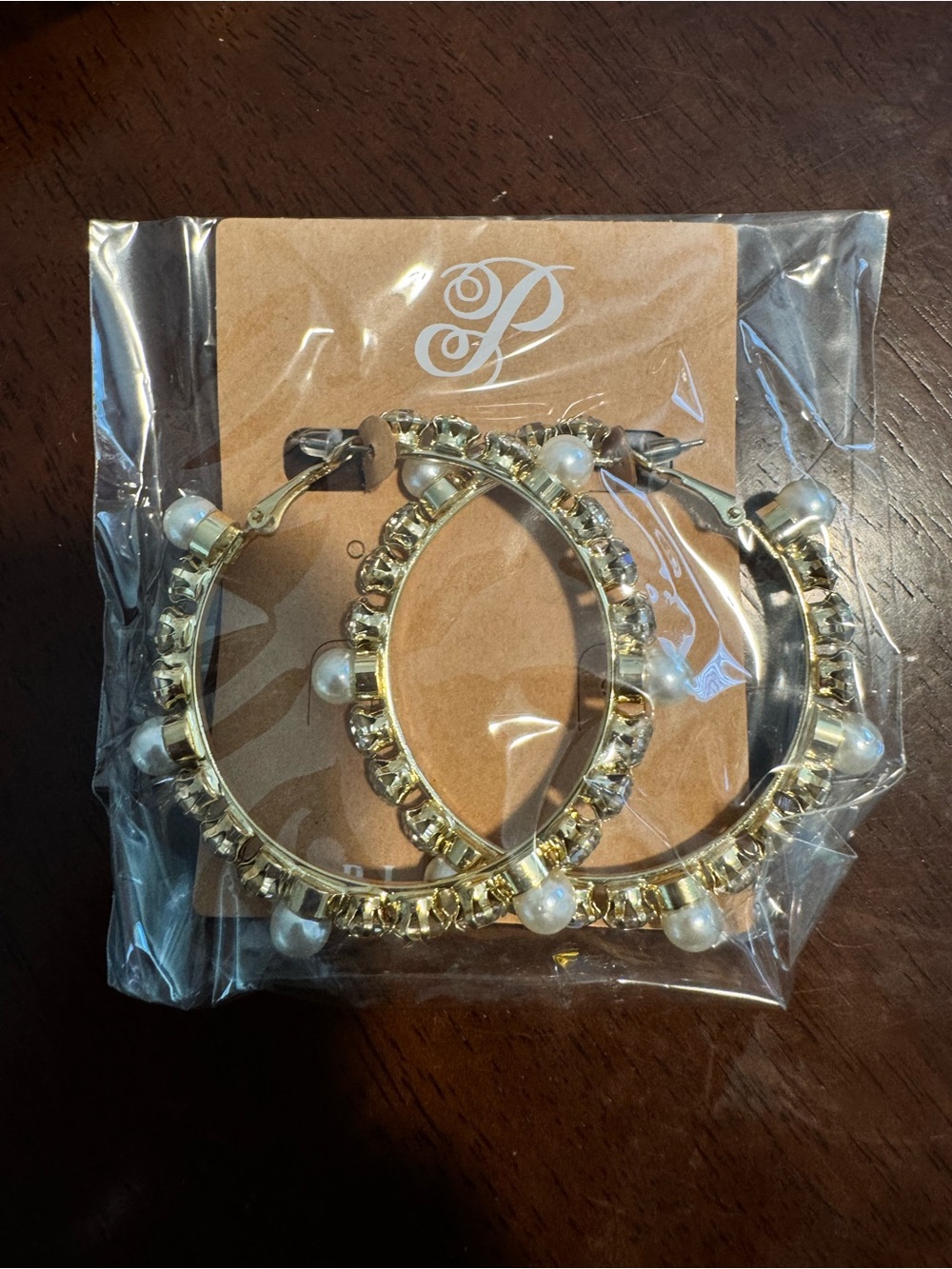 Gold Pearl Rhinestone Hoop Earrings - PLUNDER
